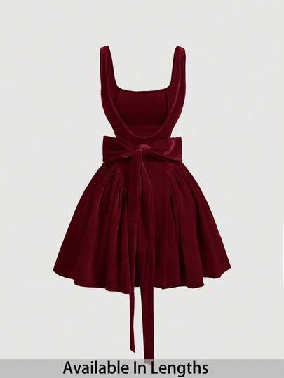 SHEIN Tall CURVE 大码女式纯色露背蝴蝶结装饰优雅连衣裙