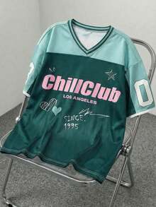 AXEPEAK 男士字母和心形印花V领短袖休闲T恤 - 黑色 - 查看 6