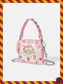 HARRY POTTER X SHEIN 1pc Ladies, Women Small Crossbody Bags, Top Handle Bags, Bag Charm, Cute Printing, Fashionable, Personalized, Simple, Versatile, Street, Sweet And Cool Girls, Hot Girls,Y2k, Pink, Rivets (3-In-1 Style) - Watermelon Pink - View 2