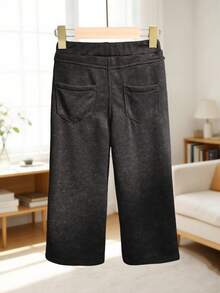 女童百搭时尚做旧直筒蓝色牛仔裤 - 黑色 - 查看 2