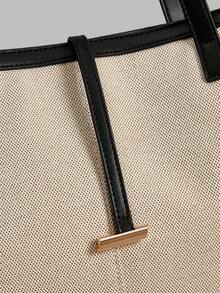 Ontre Bolso de mano para mujer, bolso de hombro para viajes y uso diario con diseño contrastante - Beis - Ver 5