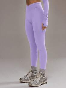 Musera Sport 交叉前开衩紧身裤套装（仅下装）板式网球冬季运动服健身房锻炼合金 - 紫丁香色 - 查看 4