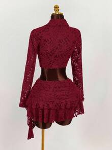 Amplova Áo kiểu cổ điển chất liệu voan mỏng, buộc dây phía trước, thích hợp cho các lễ hội âm nhạc và tiệc tùng. - Màu Đỏ Sâu - Xem 3
