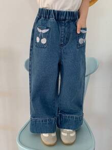 DAZY Girls Young Girl Fall Embroidered Wide Leg Jeans - Blue - View 7