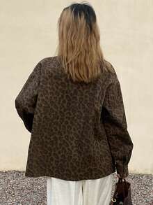 DAZY Loose Casual Vacation Style Brown Leopard Print Butterfly Women Denim Jacket And Coat, Spring/Summer - Brown - View 2