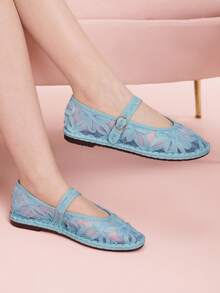 CUCCOO DOLLMOD Women Casual Versatile Commute Daily 3D Floral Mesh Flats - Mint Green - View 7