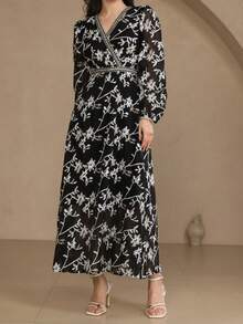 DAZY Elegant Long Sleeve High-End Luxurious Dress For Women - Black - View 4