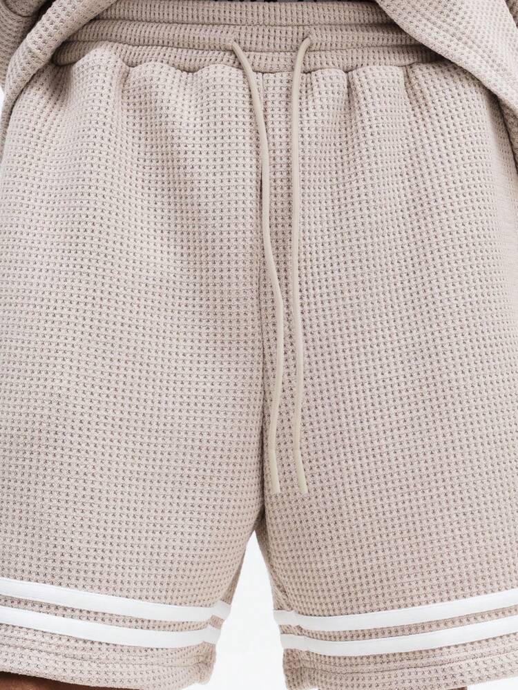 Waffle Knit T-Shirt And Shorts Set With Contrast Stripes