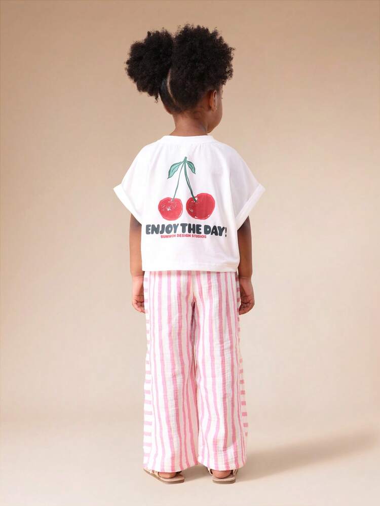 Cherry T-Shirt With Striped Palazzo Pants