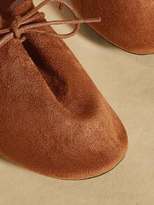 Rosivie Women's Round Toe Flat Suede Lace-Up Comfortable Loafers Valentine's Day - Coffee Brown - View 5