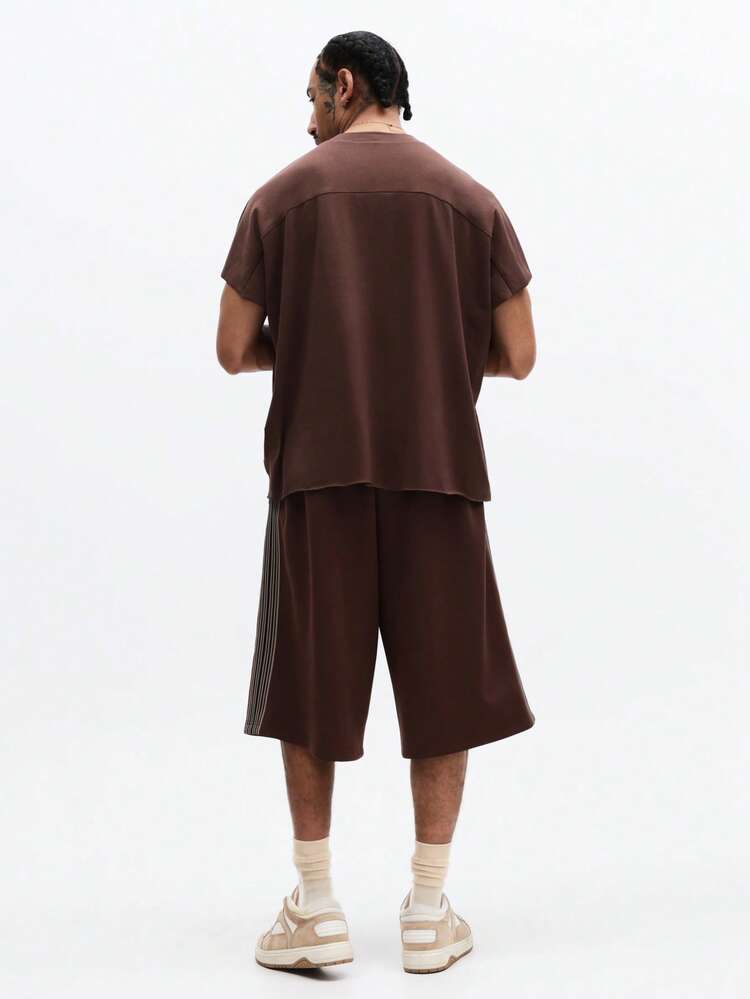 SUMWON Pull On Wide Leg Bermuda Jorts With Drawstring Waist And Side Stripe Detail For Relaxed Summer Casual Wear