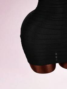 Amplova Women's Fashionable Sexy Halter Backless Mini Dress  Summer Dress Spring Outfit Women Valentine's Day Beach Dress Party Dress Wedding Guest Dress For Women Elegant Dresses For Women Vacation Outfits Women Hollow Out Top Criss Cross Dress Black See Through Top Black Sexy Tops Black Mesh Top - Black - View 8