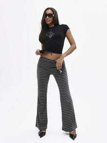 BABYPHAT Cropped Short Sleeve Tee With Rhinestone Cat Design Round Neck Fitted Baby Top Summer Spring Casual - Black - View 6