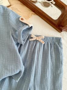 LMoss Kids 男婴针织软领短袖上衣和松紧腰裤两件套