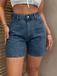 EURMUSE WOMEN HIGH WAIST MINI SHORT GRAY WASH - Dusty Blue - View 4