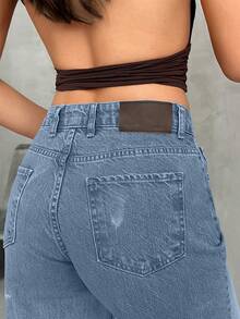 EURMUSE JEANS DE PIERNA ANCHA Y CINTURA MEDIA PARA MUJER - Celeste - Ver 5