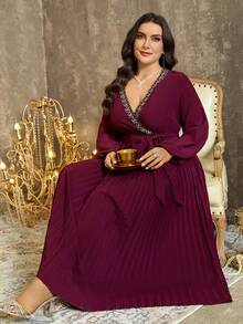 EMERY ROSE Váy mùa thu dệt kim cỡ lớn, thanh lịch và rộng rãi - Màu đỏ tím - Xem 1