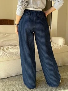 SHEIN Maternity Striped Print Contrast Waist Casual Versatile Jeans Valentine's Day Vacation Outfits Women Carnaval Summer Spring Commuting Graduation Chic Y2k Cute Streetwear Party Wedding Elegant Business Casual Woman