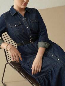 MOTF PREMIUM 女士加大码长袖牛仔连衣裙，春夏款