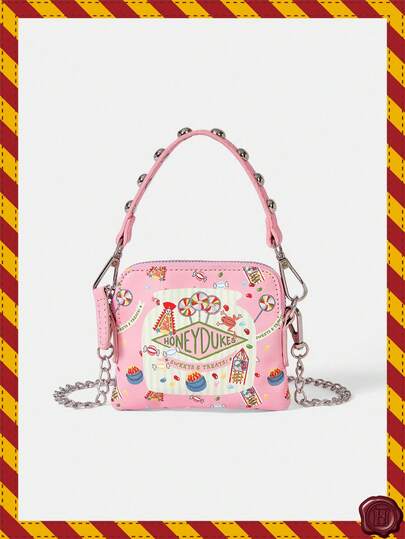 HARRY POTTER X SHEIN 1pc Ladies, Women Small Crossbody Bags, Top Handle Bags, Bag Charm, Cute Printing, Fashionable, Personalized, Simple, Versatile, Street, Sweet And Cool Girls, Hot Girls,Y2k, Pink, Rivets (3-In-1 Style)