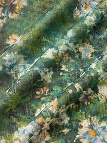 SHEIN MOD 绿色油画花卉图案高腰侧抽绳褶皱美人鱼中长裙 – 复古浪漫长裙，完美适用于度假、约会、野餐、派对、舞会、节日和生日穿着；浪漫可爱的绿色花卉中长裙，印花裙，女士花卉裙，夏季裙，度假裙，情人节，狂欢节服装 - 綠色 - 查看 4