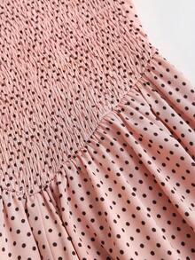 Sweetra Women's Sweet Polka Dot Halter Tie Waist Shirred Dress - Pink - View 5