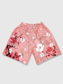 ROMWE MEN Goth Men's Street Graphic Print Casual Shorts, Suitable For Spring/Summer - Pink - View 4