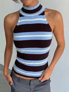 Aloruh 无袖极简条纹针织毛衣