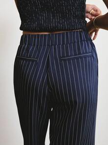 Aralina Women's Elegant Halterneck Stripe Top With Matching Stripe Pants Set Perfect For Christmas Party New Years And Thanksgiving Outfits - Navy Blue - View 8