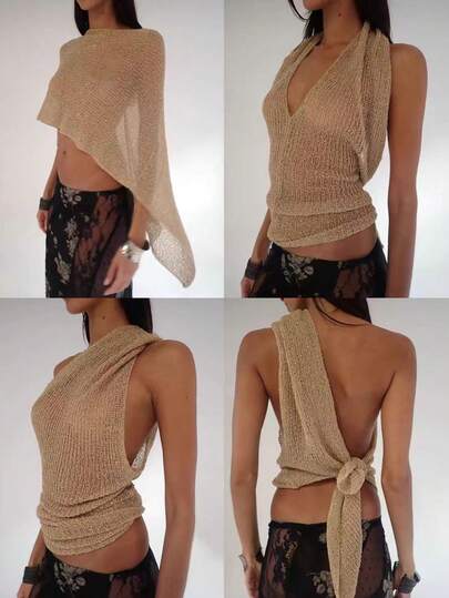 INAWLY 女士纯色百搭时尚针织上衣