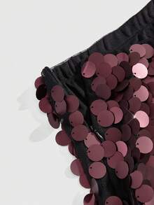 ROMWE Fairycore Falda de fiesta con lentejuelas de unicolor para mujer - Marrón - Ver 4