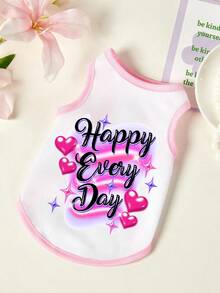 PETSIN 1件粉色字母爱心印花宠物背心，透气亲肤，粉白配色