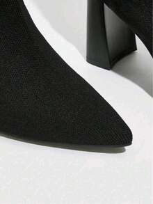 ISPORTE Elastic Booties For Women, With Thick Heel And Thin Toe, Made Of Elastic Fabric. Perfect For Valentine's Day, Graduations, End-Of-Year Parties, Vacations, Christmas And New Year's. - 黑色 - 查看 5