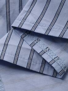 DAZY Lace Patchwork Striped Women's Vacation Shirt - Blue - View 3