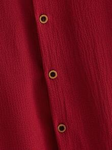 EASEVO Plus Size Men's Casual Solid Color Button-Up Shirt, Summer - Red - View 6