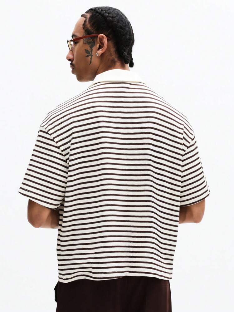 Cropped Boxy Striped Polo Shirt