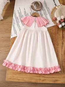 SHEIN LMoss Kids 少女撞色荷叶边碎花休闲连衣裙 - 黑與白 - 查看 8