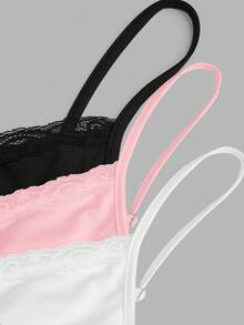 Sweetra 3件套加大码女式蕾丝吊带背心套装，休闲舒适 - 彩色 - 查看 3