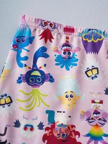 SHEIN Trolls Tween Girl Cute Cartoon Pattern Contrast Trim Lettuce Trim Cami Top And Boxy Briefs Bra And Panty Set - Pink - View 8