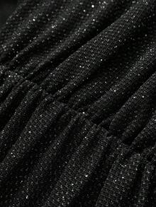 MOTF PREMIUM FASHIONABLE SHINY GATHERED RUCHED DETAIL STRETCHY KNIT LONG SLEEVE T-SHIRT, AUTUMN/WINTER - Black - View 5