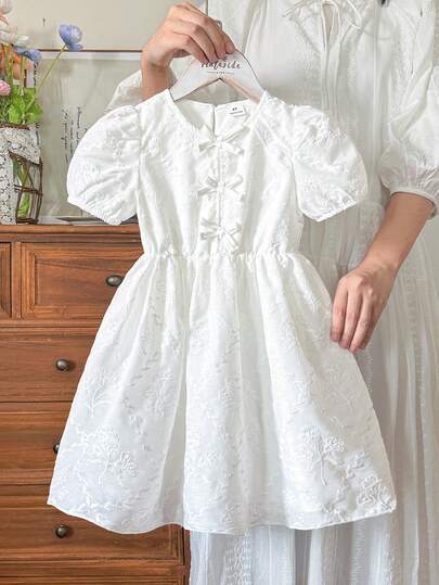 Vintaside Kids Girls Woven Embroidered Floral Dress, Countryside Style, Fashionable & Elegant, Versatile, Cute, Suitable For Spring/Summer