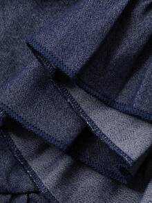 DAZY 女士圆脸牛仔衬衫+荷叶边半裙两件套，韩版休闲风 - 藍色 - 查看 3