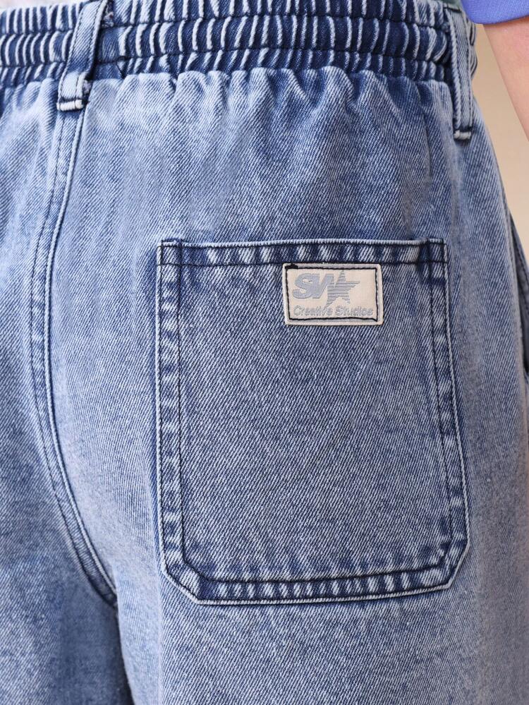 Mid Wash Cargo Denim Shorts With Pockets