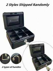 SHEIN 1pc Locking Medium Steel Cash Box With Money Tray, Lock Box Best Gifts Single And Double Holes Will Be Randomly Sent - Black - View 5