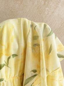 Soleia Valentine's Day Romantic Floral Print Vacation Afternoon Tea Beach Mini Dress For Women,, Beach Outfit For Women, Yellow Dress For Women, For Wome,Romantic Yellow Flower Dress Summer Dress - Multicolor - View 3