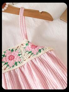 Genkimix Kids 女童花卉刺绣吊带背心和短裤套装，带缎带饰边 - 粉色 - 查看 7