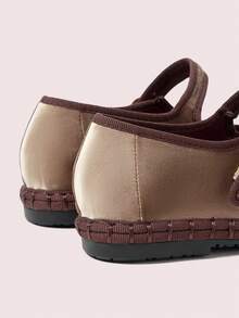 CUCCOO DOLLMOD Women's Burgundy Velvet Classic Comfortable Mary Jane Flat Shoes, Elegant & Fashionable Spring Shoes - Khaki/Brown - View 10