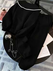 Resyla 宽松公主领半拉链插肩袖上衣 + 松紧腰斜插口袋休闲裤 - 黑色 - 查看 2