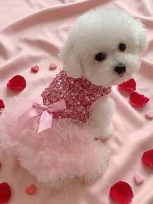 PETSIN 1pc Pet Universal Valentine's Day Sequin Mesh Princess Dress Dog Apparel - Light powder - View 2