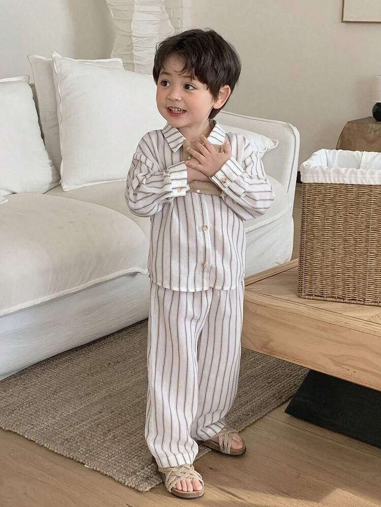 Toddler Boys' Striped Casual Comfortable Long Sleeve Shirt Set